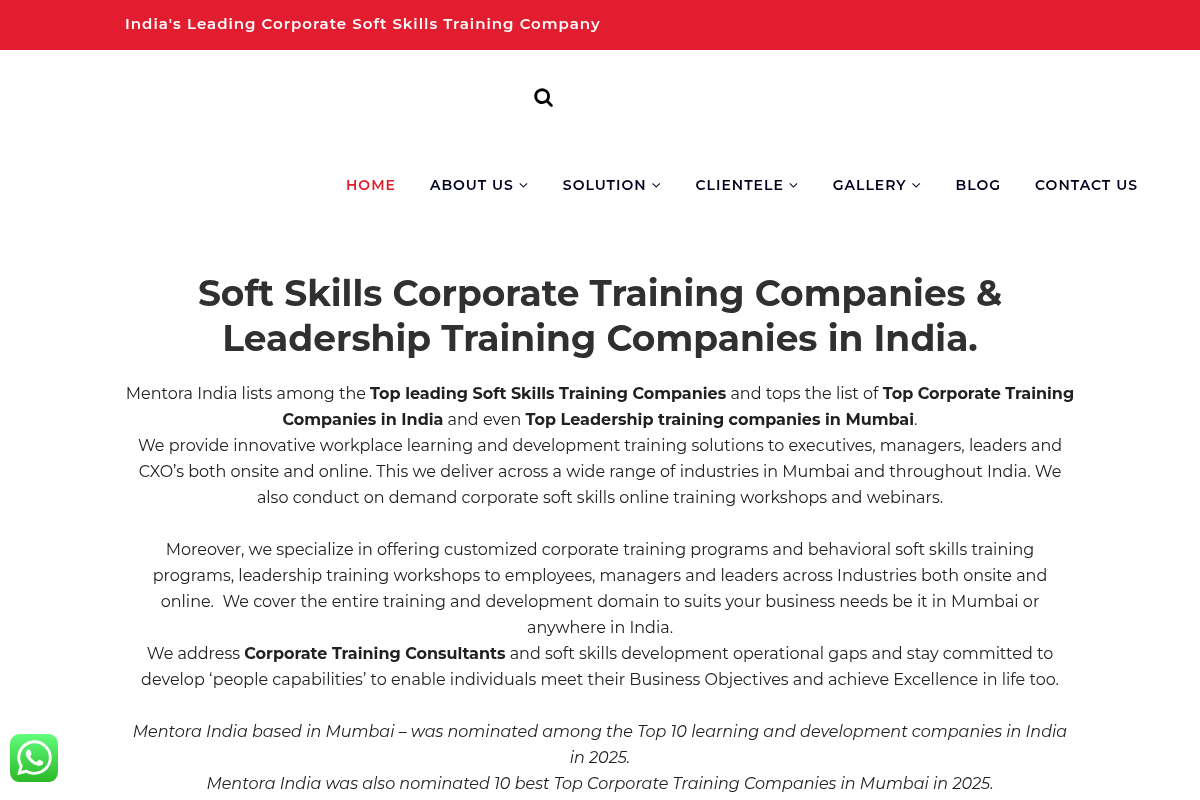 Screenshot of Mentora India website