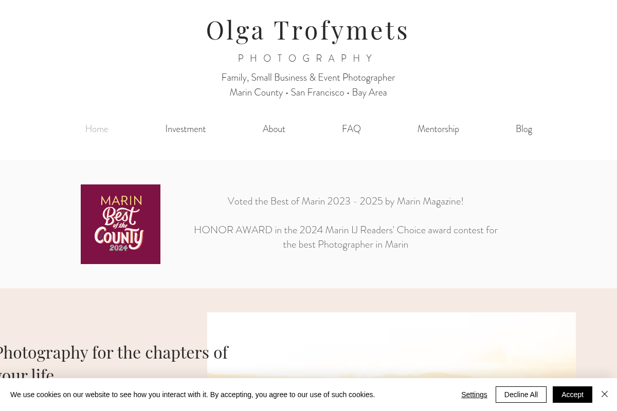 Screenshot of Olga Trofymets Photography website