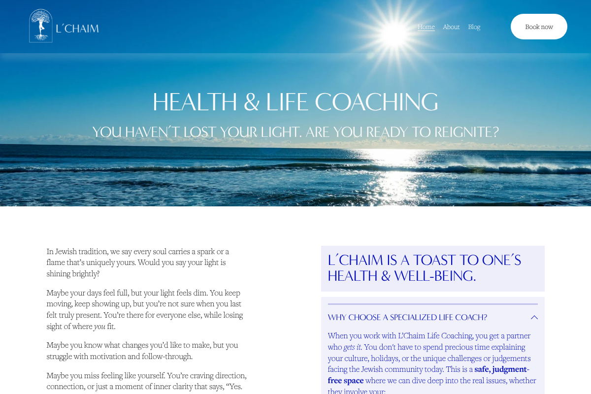 Screenshot of L'Chaim Life Coaching website