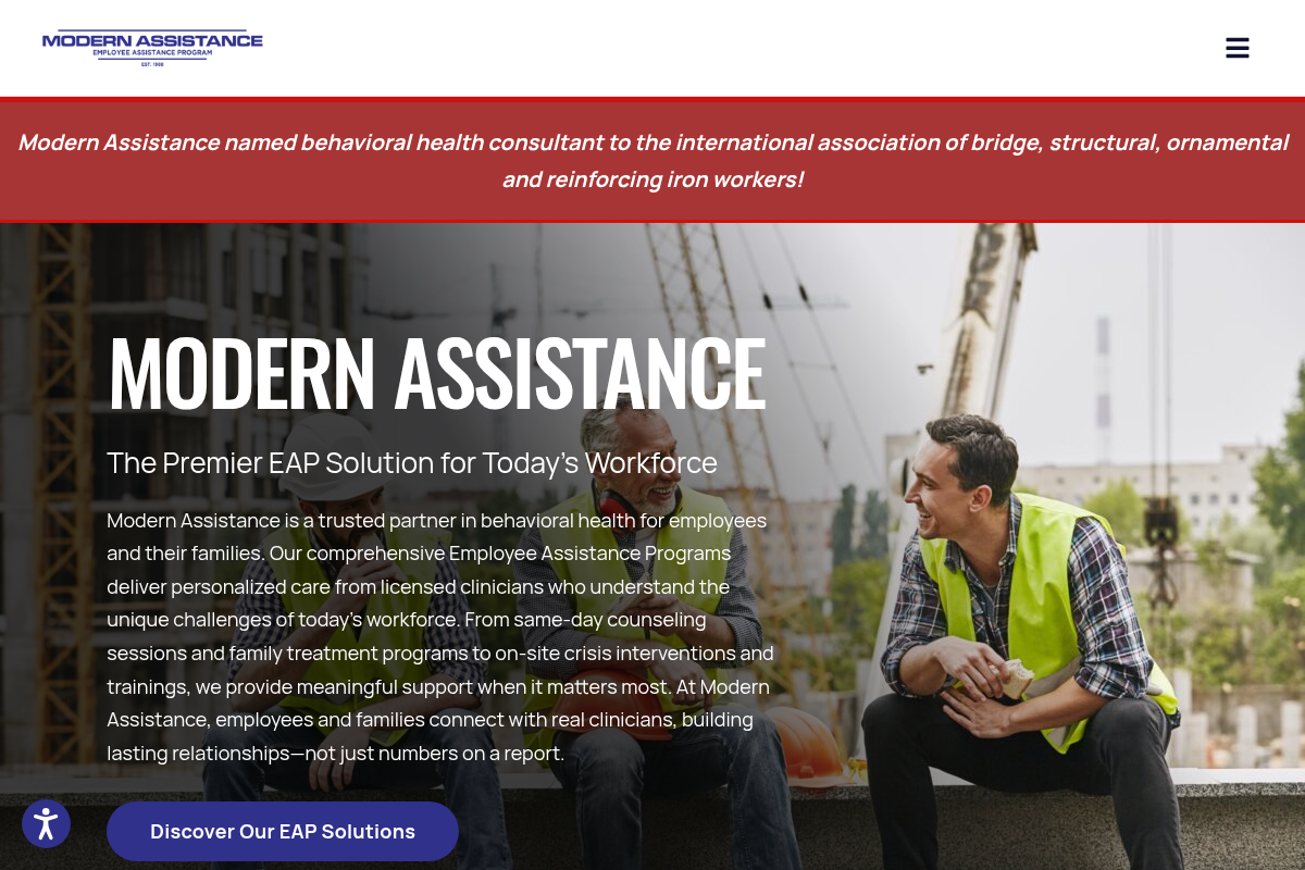 Screenshot of Modern Assistance website