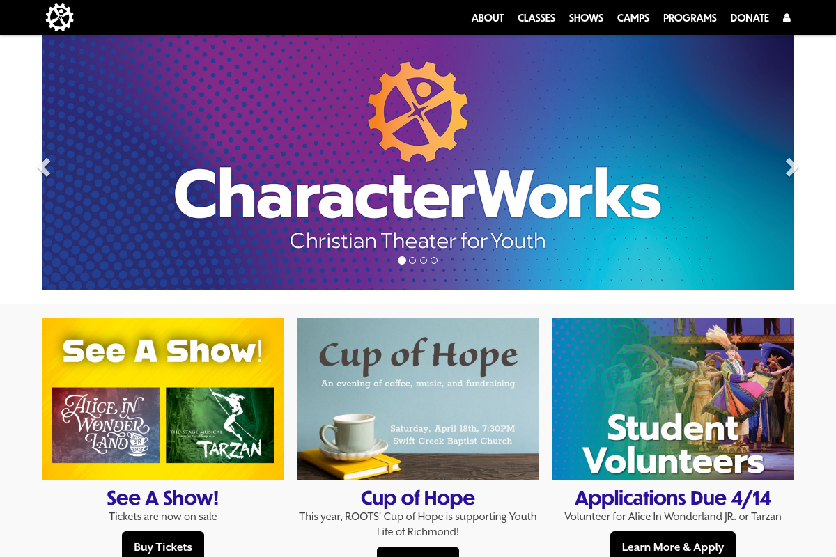Screenshot of CharacterWorks website