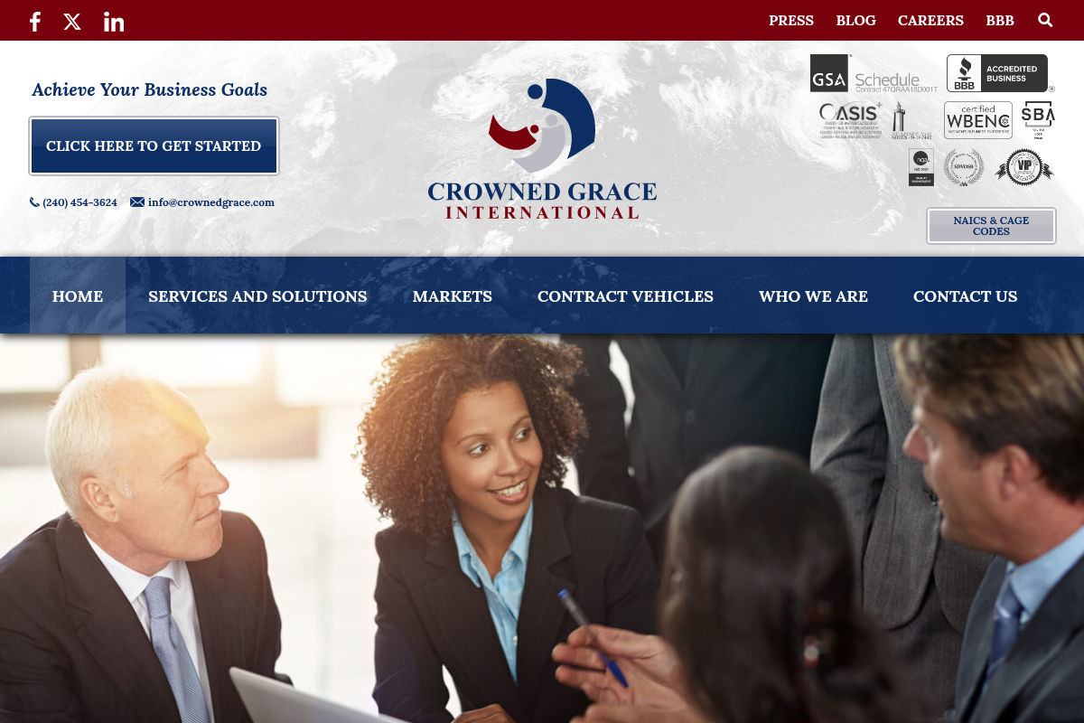 Screenshot of Crowned Grace International website