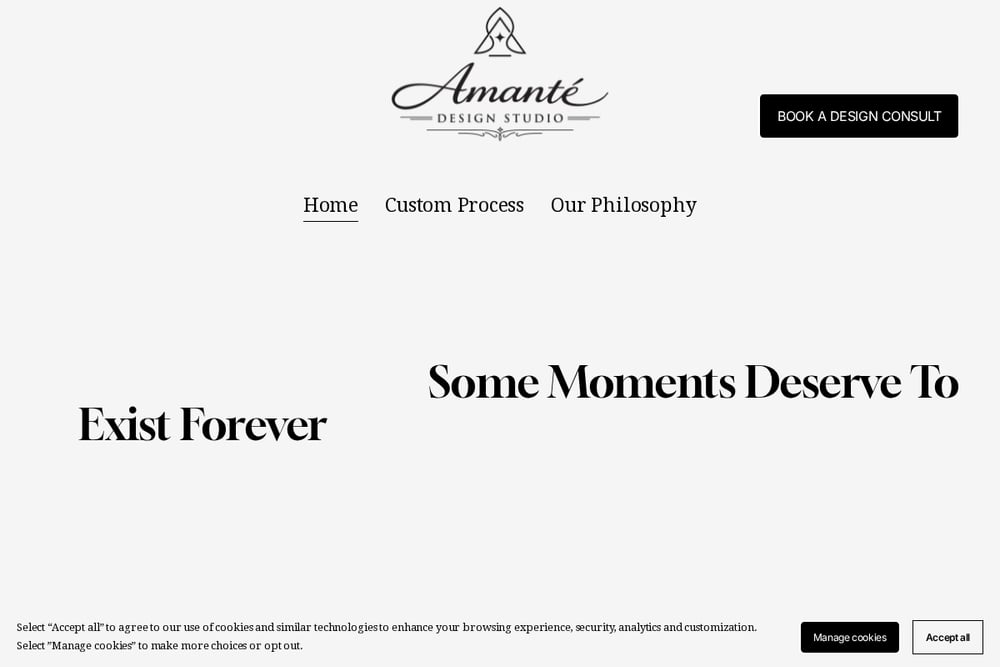 Screenshot of Amante Design Studio website